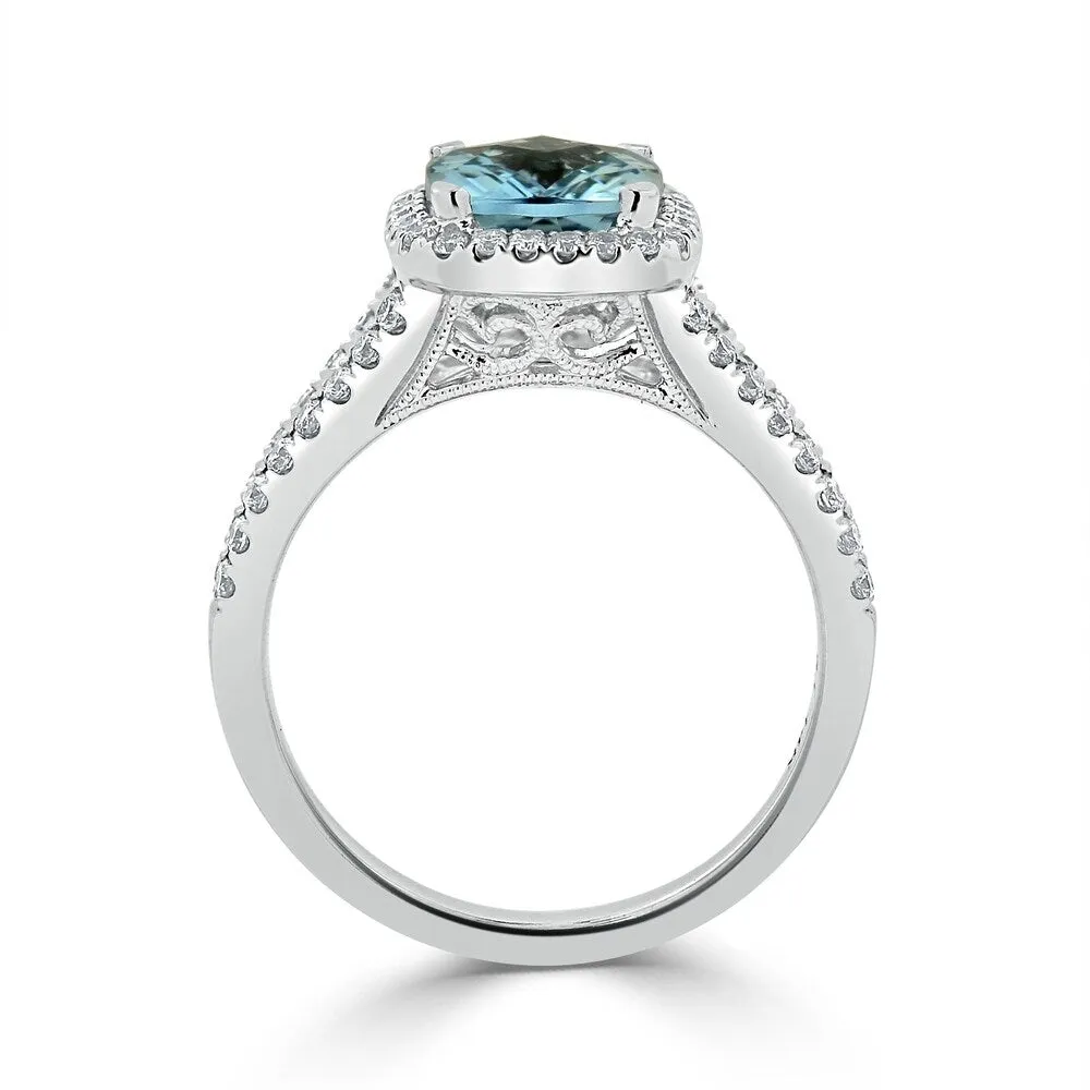 Auriya 1ct Cushion-cut Fancy Cushion-cut Aquamarine and 3/8ctw Halo Diamond Engagement Ring 14kt Gold sold by Zulily product image thumbnail 4