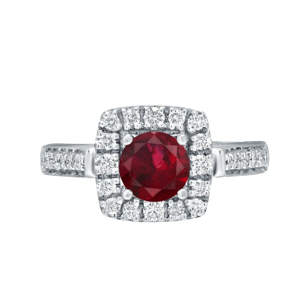 Round 1/5ct Red Ruby and 1/2ct TDW Diamond Halo Engagement Ring in 14k Gold by Auriya sold by Zulily product image thumbnail 4