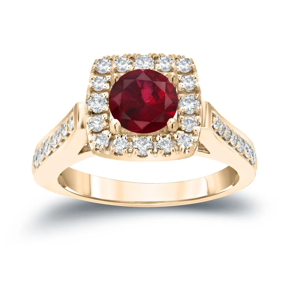 Round 1/5ct Red Ruby and 1/2ct TDW Diamond Halo Engagement Ring in 14k Gold by Auriya sold by Zulily product image thumbnail 2