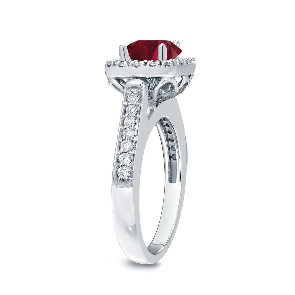 Round 1/5ct Red Ruby and 1/2ct TDW Diamond Halo Engagement Ring in 14k Gold by Auriya sold by Zulily product image thumbnail 5
