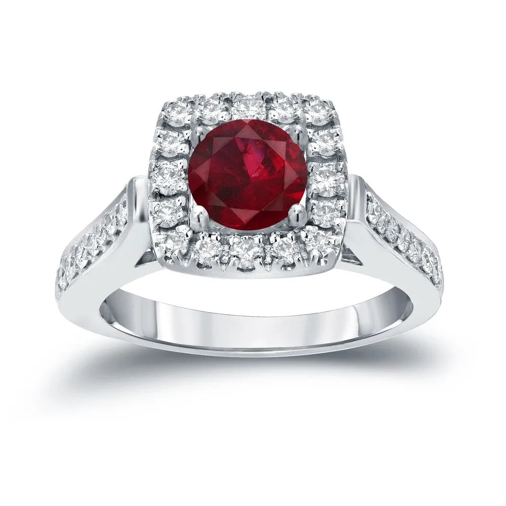 Round 1/5ct Red Ruby and 1/2ct TDW Diamond Halo Engagement Ring in 14k Gold by Auriya sold by Zulily