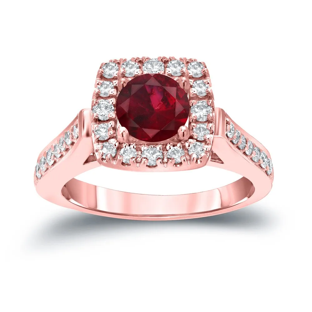 Round 1/5ct Red Ruby and 1/2ct TDW Diamond Halo Engagement Ring in 14k Gold by Auriya sold by Zulily product image thumbnail 3