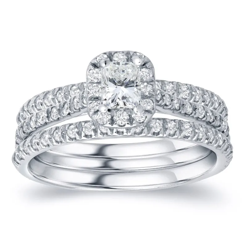 Auriya 14k Gold 1 1/4ctw Radiant-cut Halo Diamond Engagement Ring 3-Piece Bridal Set sold by Zulily