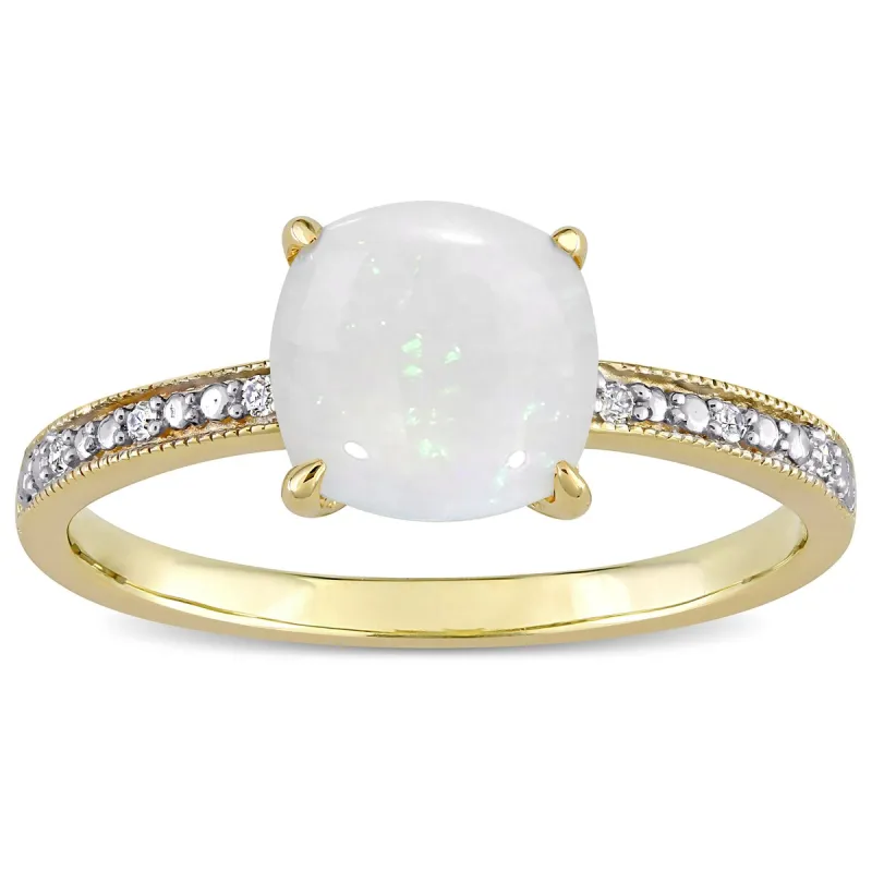 Miadora 10k Yellow Gold Cushion-cut Opal and Diamond Accent Solitaire Engagement Ring sold by Zulily