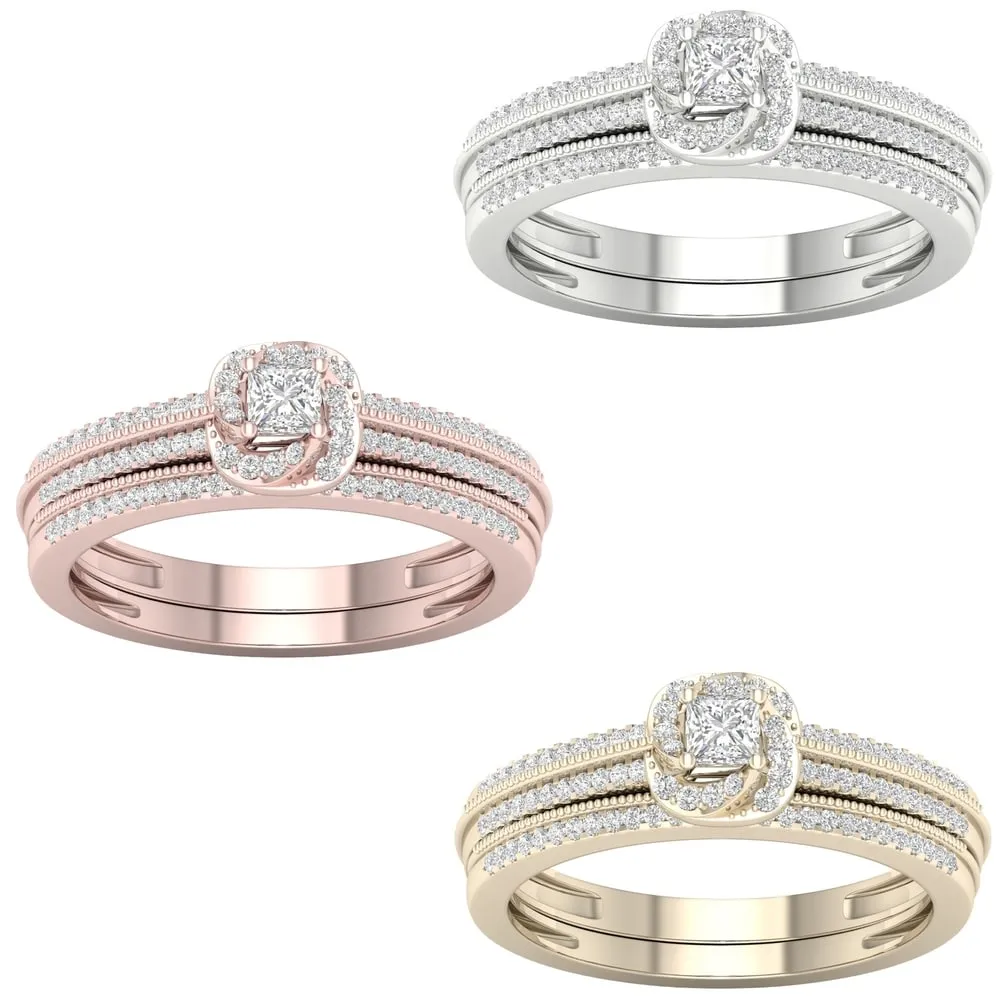 De Couer 10k Gold 1/3ct TDW Diamond Halo Bridal Set sold by Zulily