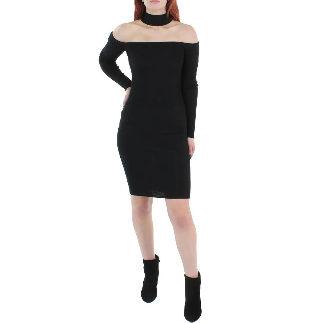 Almost Famous Women's Cold Shoulder Ribbed Long Sleeve Mock Neck Knee Length Party Body Con Dress Black Size Small sold by Zulily