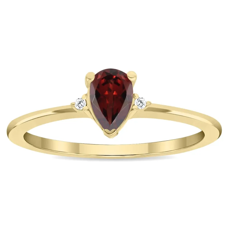 Women's Pear Shaped Garnet and Diamond Classic Band in 10K Yellow Gold sold by Zulily