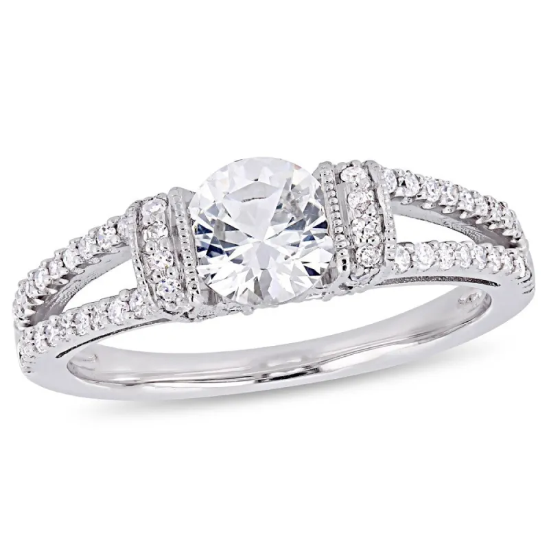 Miadora 10k White Gold Created White Sapphire 1/3ct TDW Diamond Split Shank Engagement Ring sold by Zulily