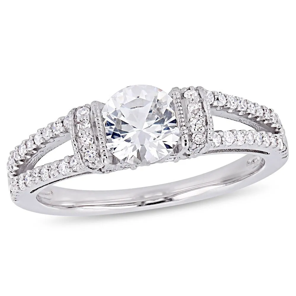 Miadora 10k White Gold Created White Sapphire 1/3ct TDW Diamond Split Shank Engagement Ring sold by Zulily