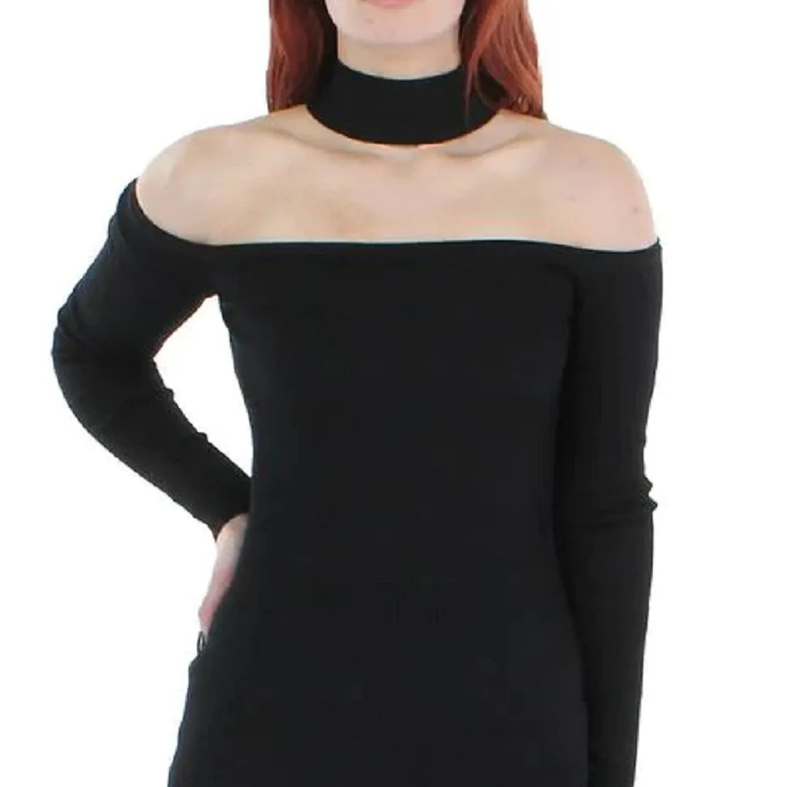 Almost Famous Women's Cold Shoulder Ribbed Long Sleeve Mock Neck Knee Length Party Body Con Dress Black Size Small sold by Zulily product image thumbnail 2