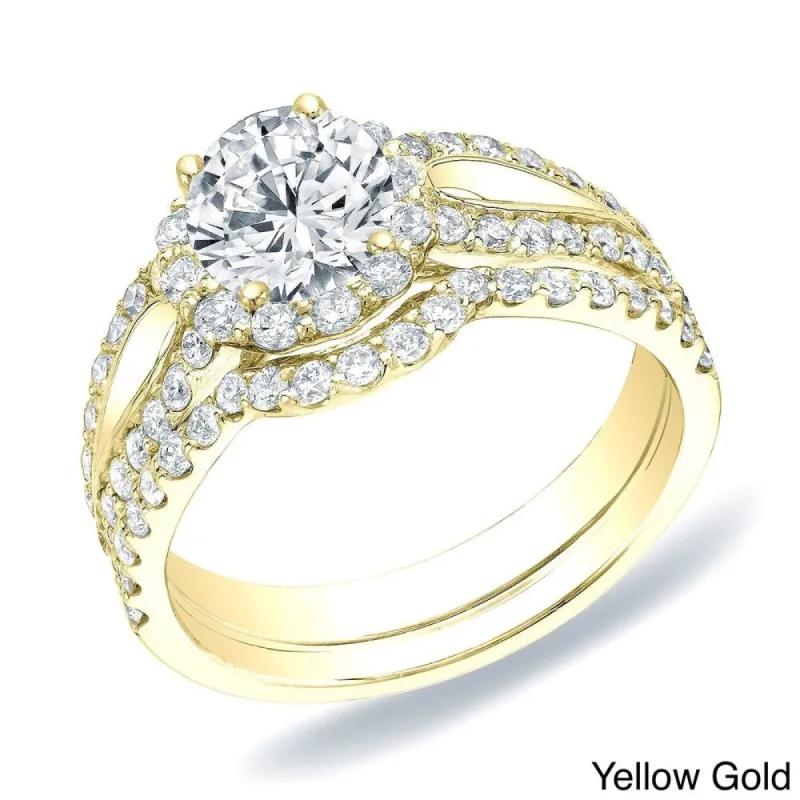 Auriya Modern Split 1 1/2ct TDW Round Diamond Halo Engagement Ring Set 14k Gold Certified sold by Zulily