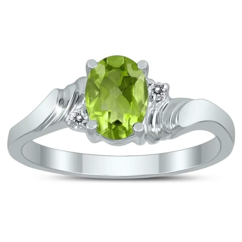 7X5MM Peridot and Diamond Wave Ring in 10K White Gold sold by Zulily