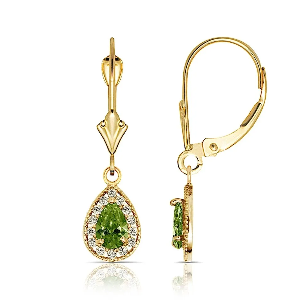 Curata Solid 14k Yellow Gold Birthstone Beaded Pear-shaped Cubic Zirconia Halo Dangle Leverback Earrings (6mm x 24mm) sold by Zulily product image thumbnail 5