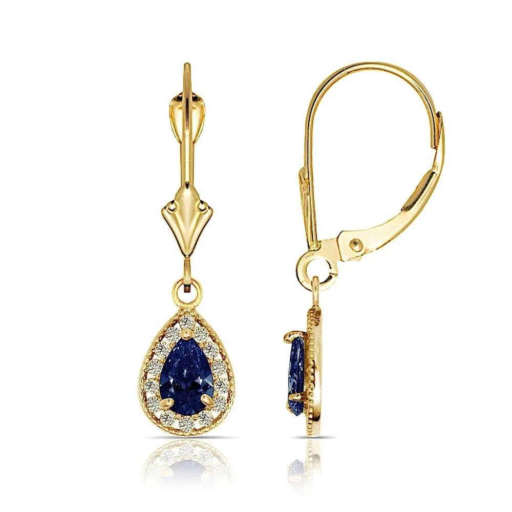 Curata Solid 14k Yellow Gold Birthstone Beaded Pear-shaped Cubic Zirconia Halo Dangle Leverback Earrings (6mm x 24mm) sold by Zulily product image thumbnail 4