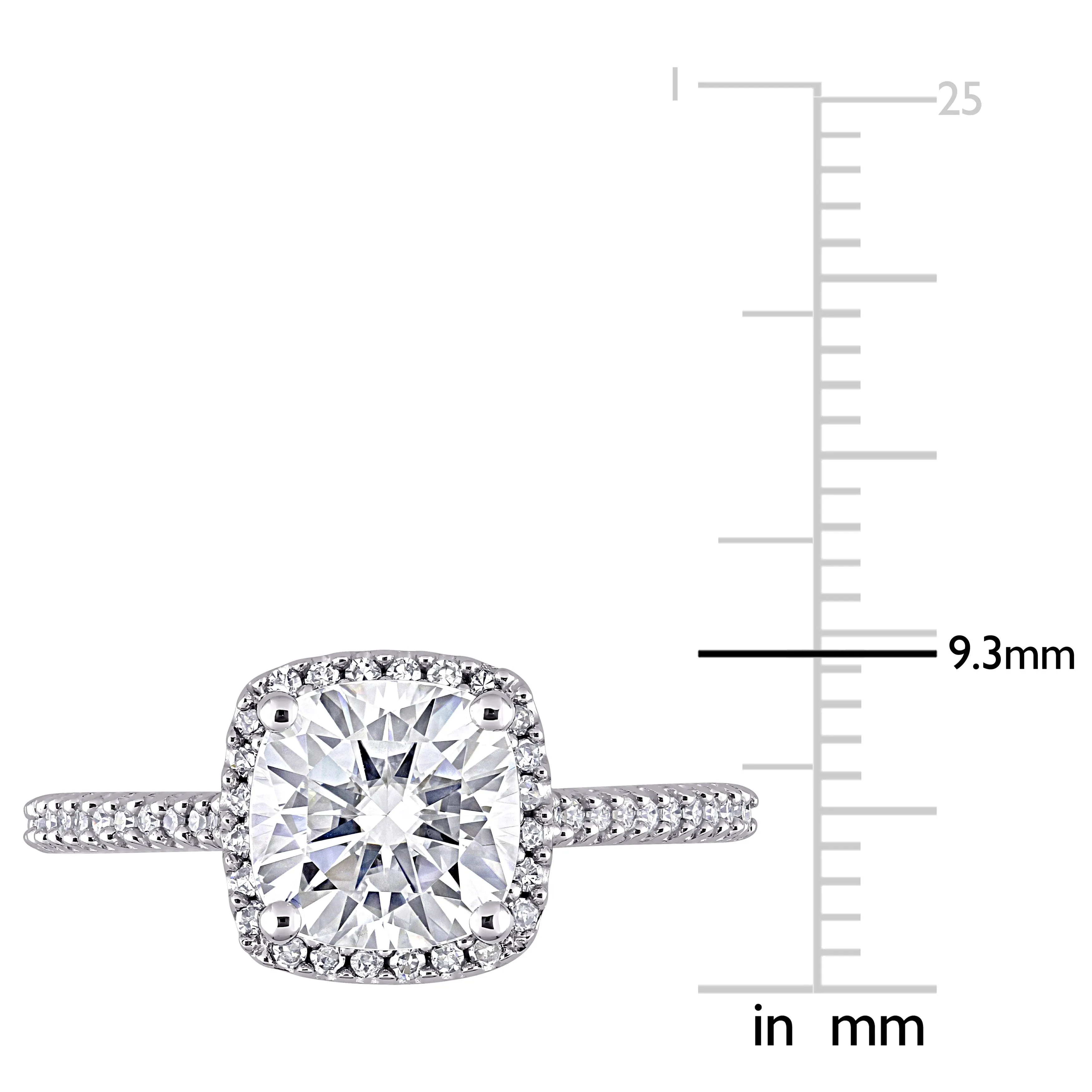 Miadora 2ct DEW Cushion Created Moissanite and 1/4ct TW Diamond Halo Engagement Ring in 14k White Gold sold by Zulily product image thumbnail 3