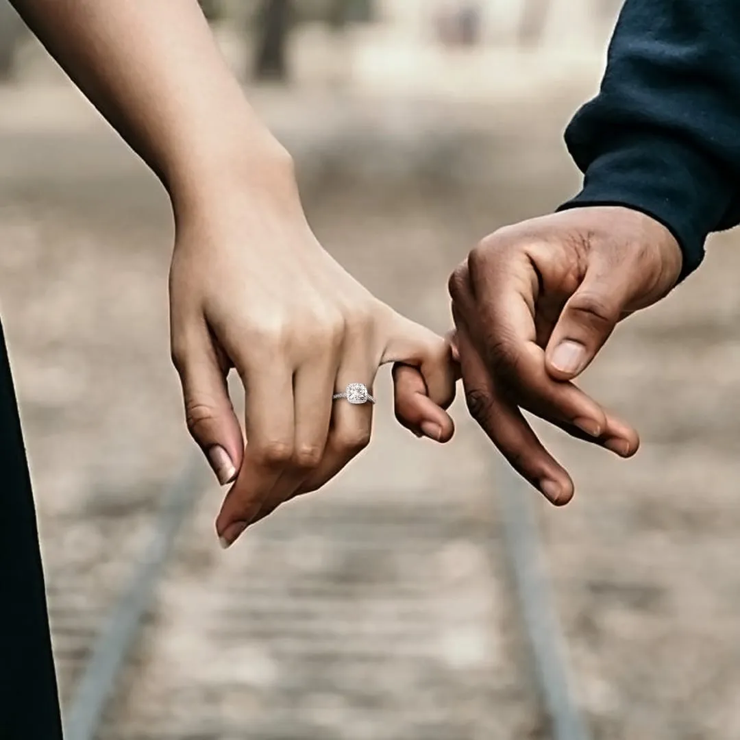 Miadora 2ct DEW Cushion Created Moissanite and 1/4ct TW Diamond Halo Engagement Ring in 14k White Gold sold by Zulily product image thumbnail 5