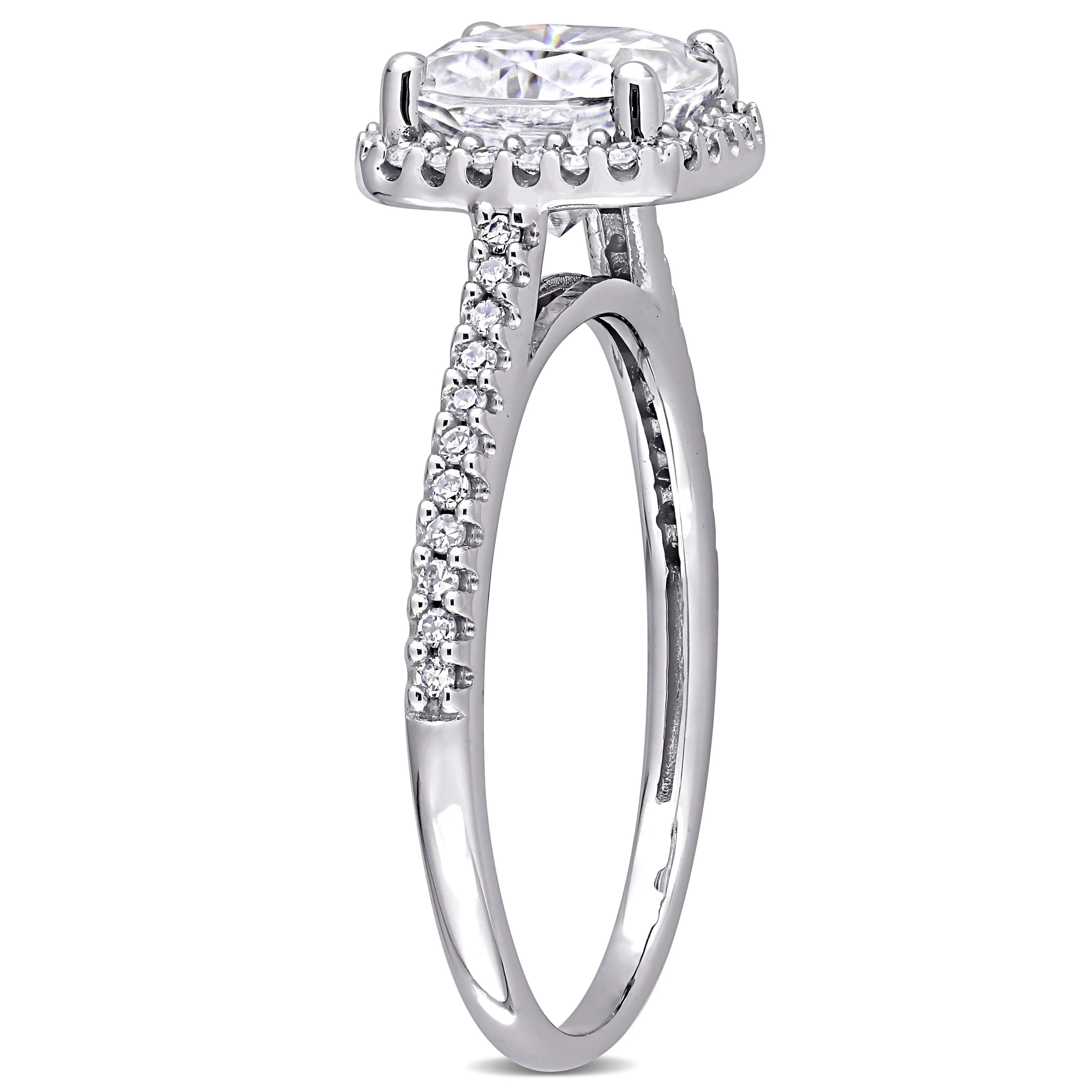 Miadora 2ct DEW Cushion Created Moissanite and 1/4ct TW Diamond Halo Engagement Ring in 14k White Gold sold by Zulily product image thumbnail 2