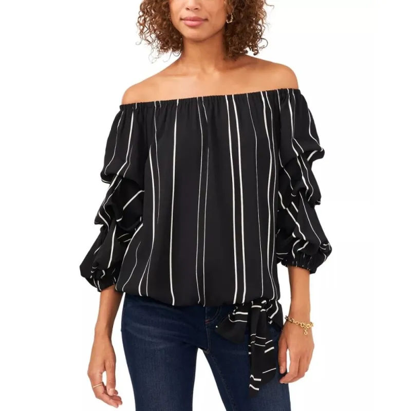 Vince Camuto Women's Stripe Balloon Sleeve Off The Shoulder Blouse Black Size 3X sold by Zulily