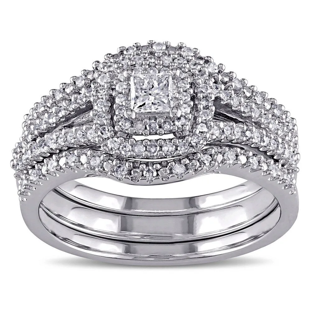 Miadora Sterling Silver 1/2ct TDW Princess and Round-Cut Diamond 3-Piece Bridal Set - White H-I - White H-I sold by Zulily