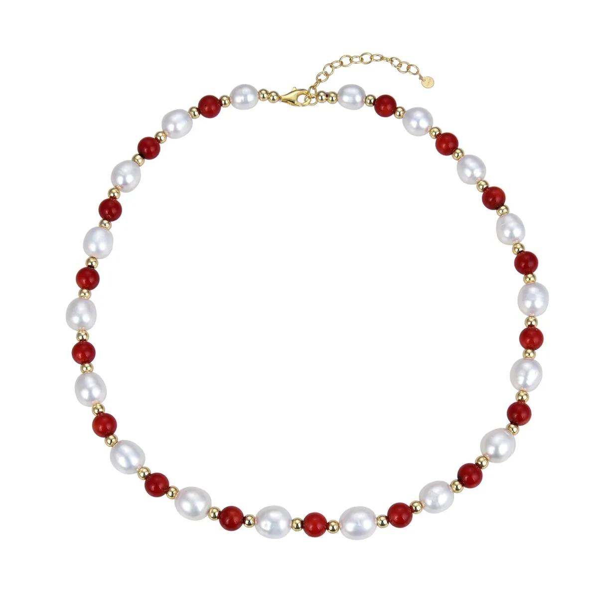Red Coral and Freshwater Pearl Beaded Necklace 18" sold by Zulily