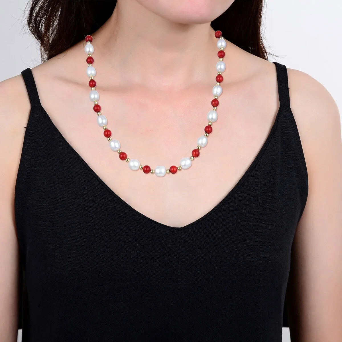 Red Coral and Freshwater Pearl Beaded Necklace 18" sold by Zulily product image thumbnail 4