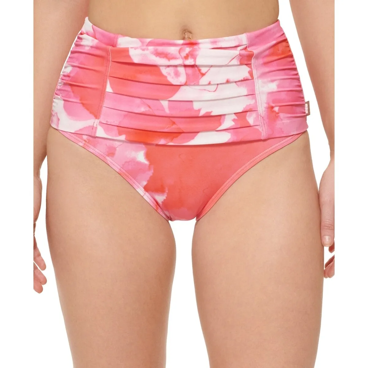 Calvin Klein Women's Pleated High Waist Bikini Bottoms Swimsuit Pink sold by Zulily