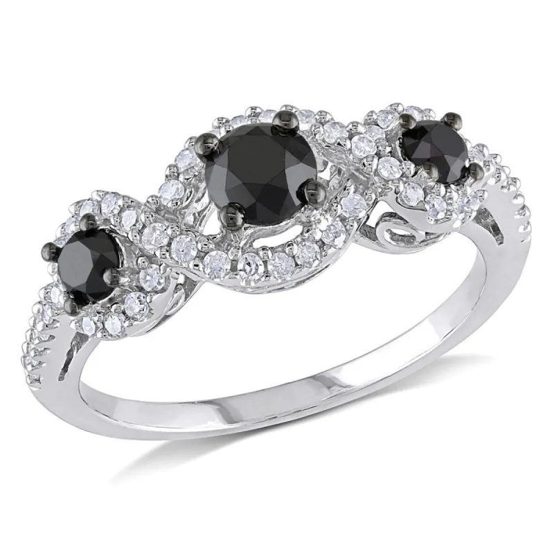 Miadora 1 CT Black and White Diamond TW 3 Stone Ring 10k White Gold GH I2;I3 Black Rhodium Plated sold by Zulily