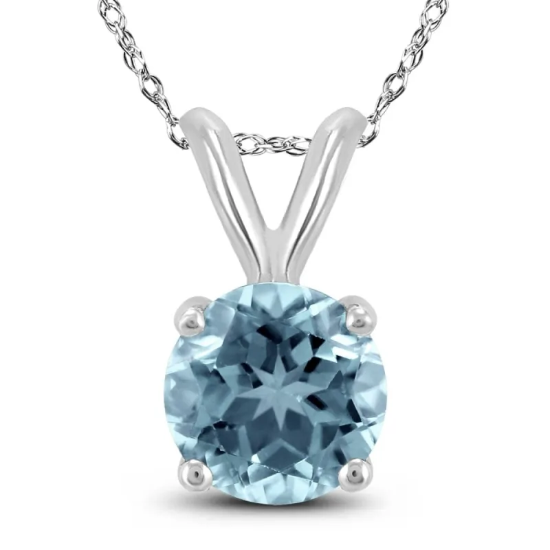 14K White Gold 4MM Round Aquamarine Pendant sold by Zulily
