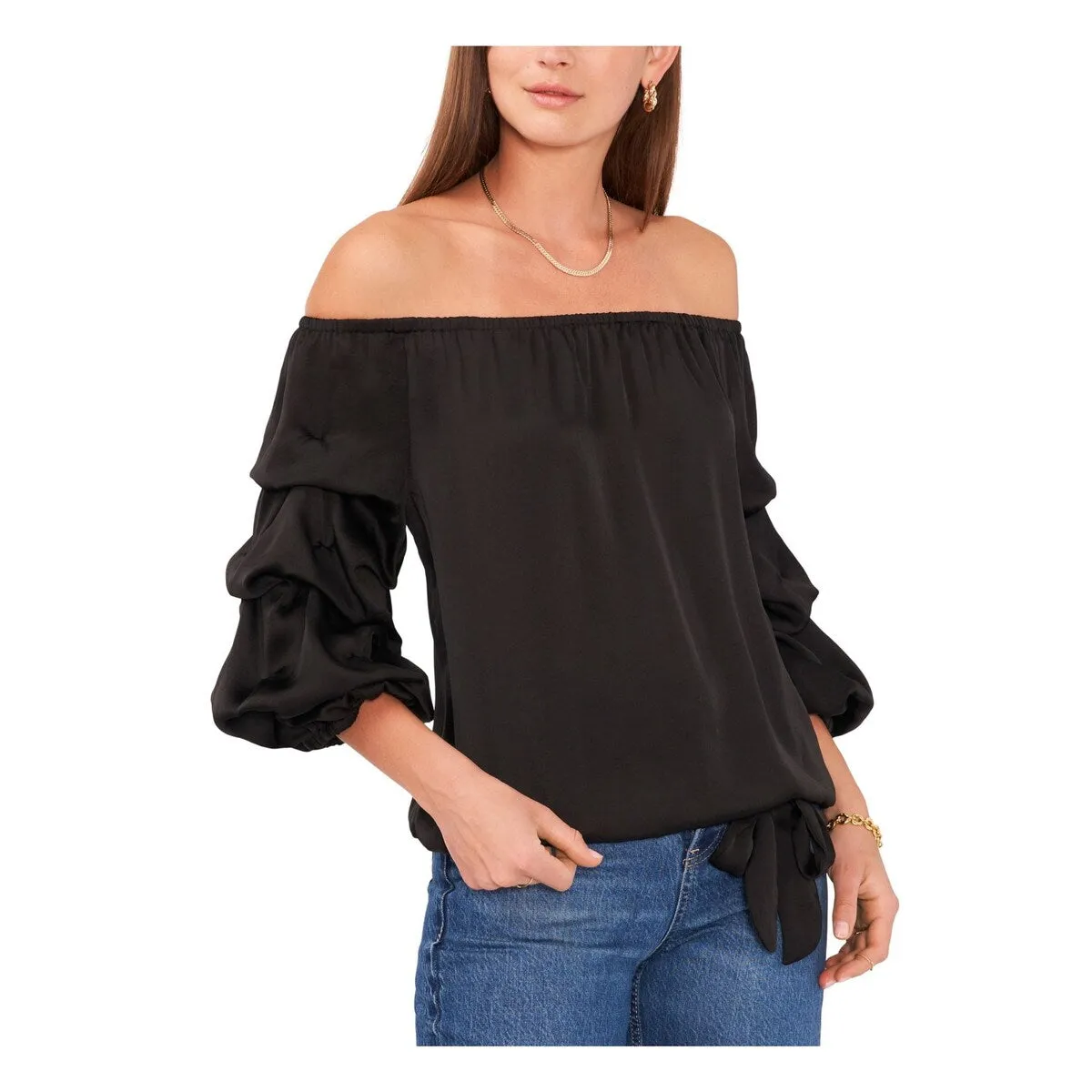 Vince Camuto Women's Polka Dot Off the Shoulder Bubble Sleeve Top Black Size X-Small sold by Zulily