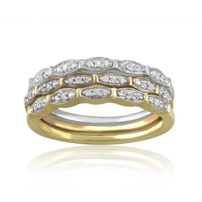 Set of Three Natural White Diamond Bands with 18KT Yellow and Rose Gold Over Sterling Silver. made by Zulily