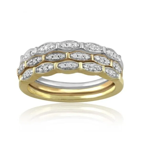 Set of Three Natural White Diamond Bands with 18KT Yellow and Rose Gold Over Sterling Silver. sold by Zulily