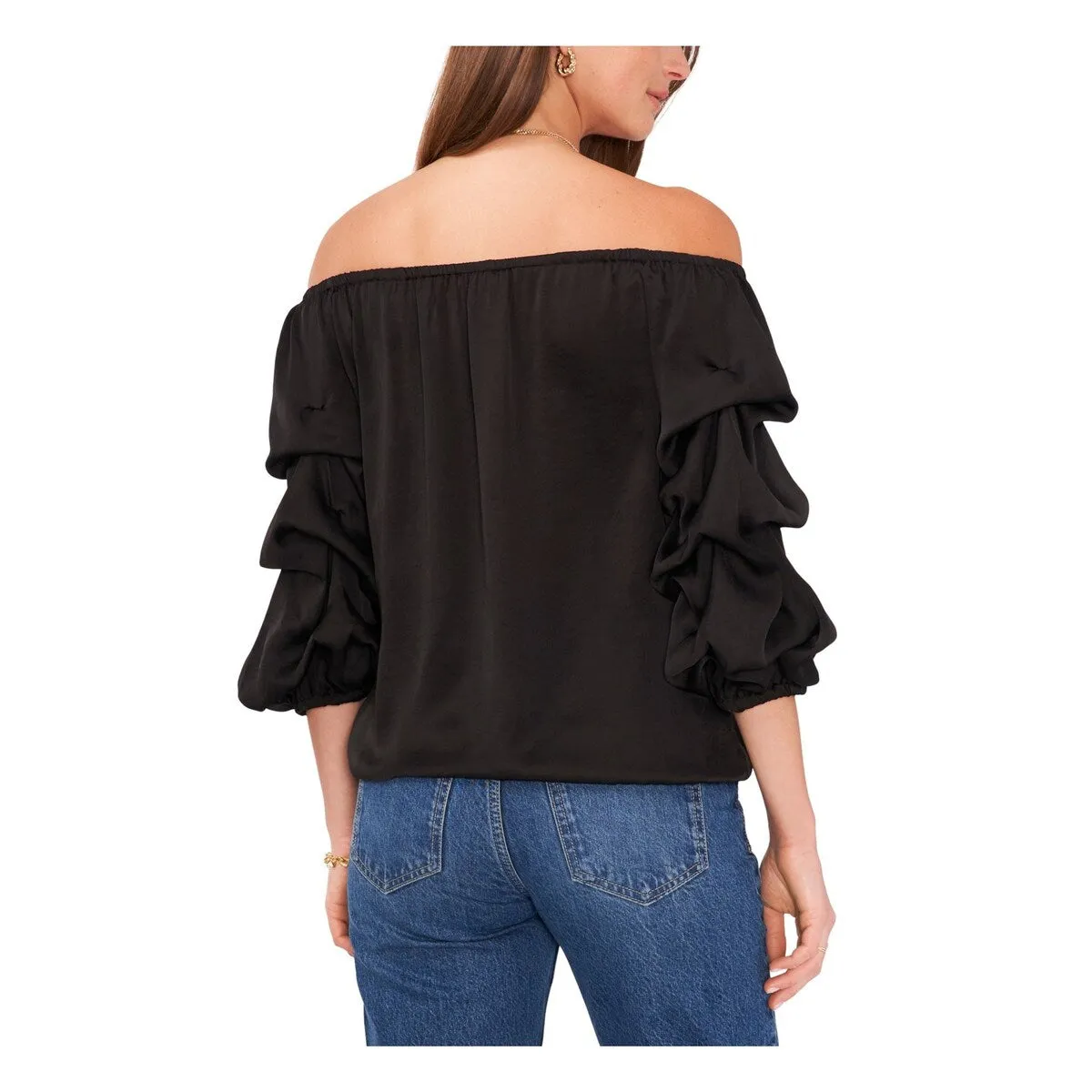 Vince Camuto Women's Polka Dot Off the Shoulder Bubble Sleeve Top Black Size X-Small sold by Zulily product image thumbnail 2