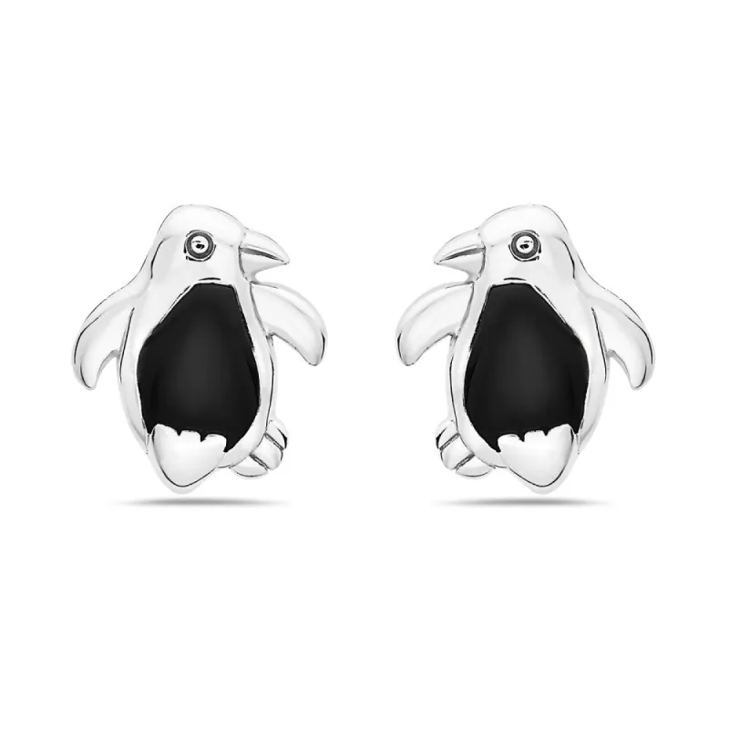 Vera & Co. Sterling Silver Penquin Stud with Inlay Black Onyx Stone sold by Zulily