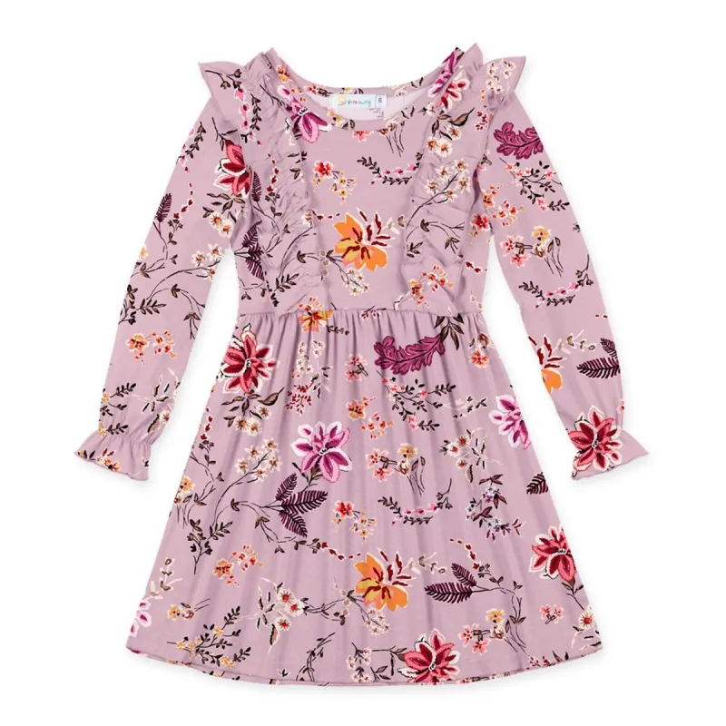 Pink Floral Print Ruffle-Accent Long-Sleeve A-line Dress sold by Zulily