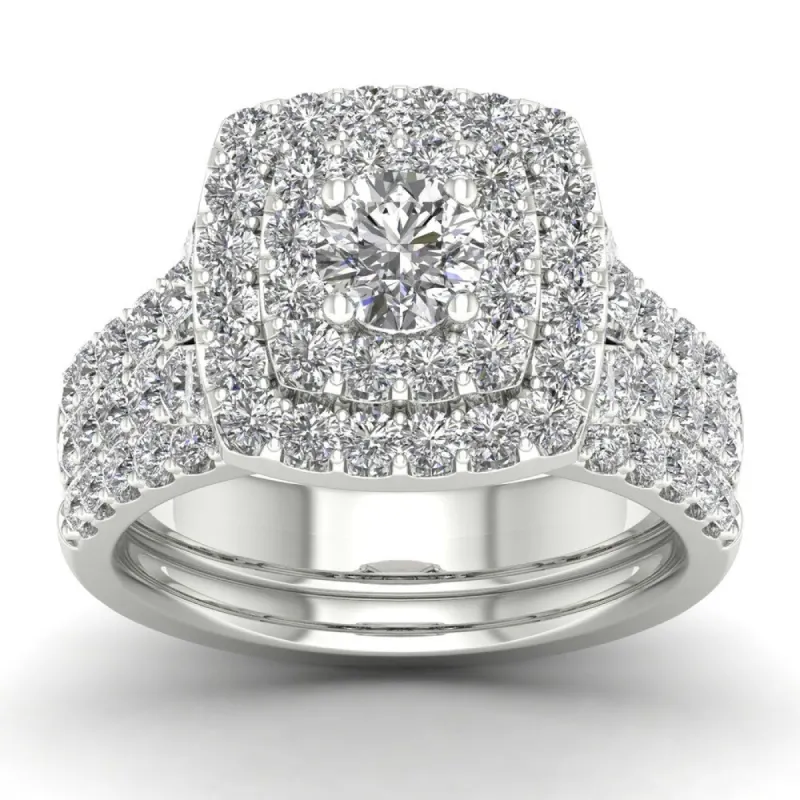 14k Gold 2ct TDW Diamond Double Halo Bridal Ring Set sold by Zulily