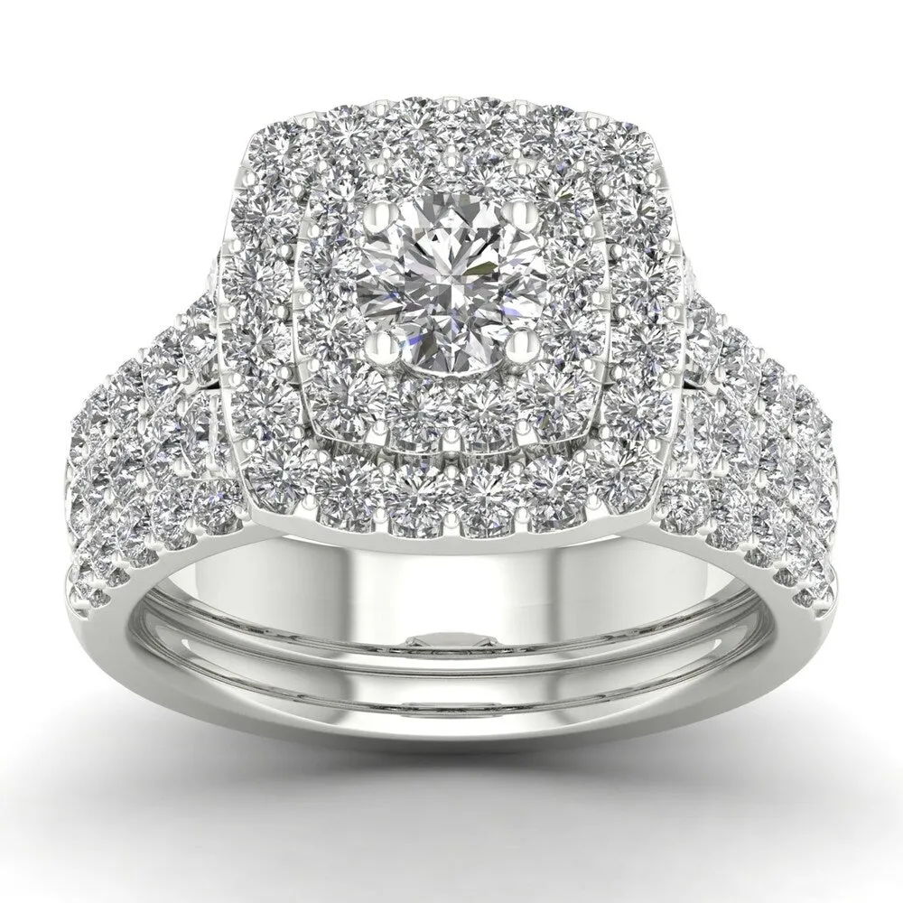 14k Gold 2ct TDW Diamond Double Halo Bridal Ring Set sold by Zulily