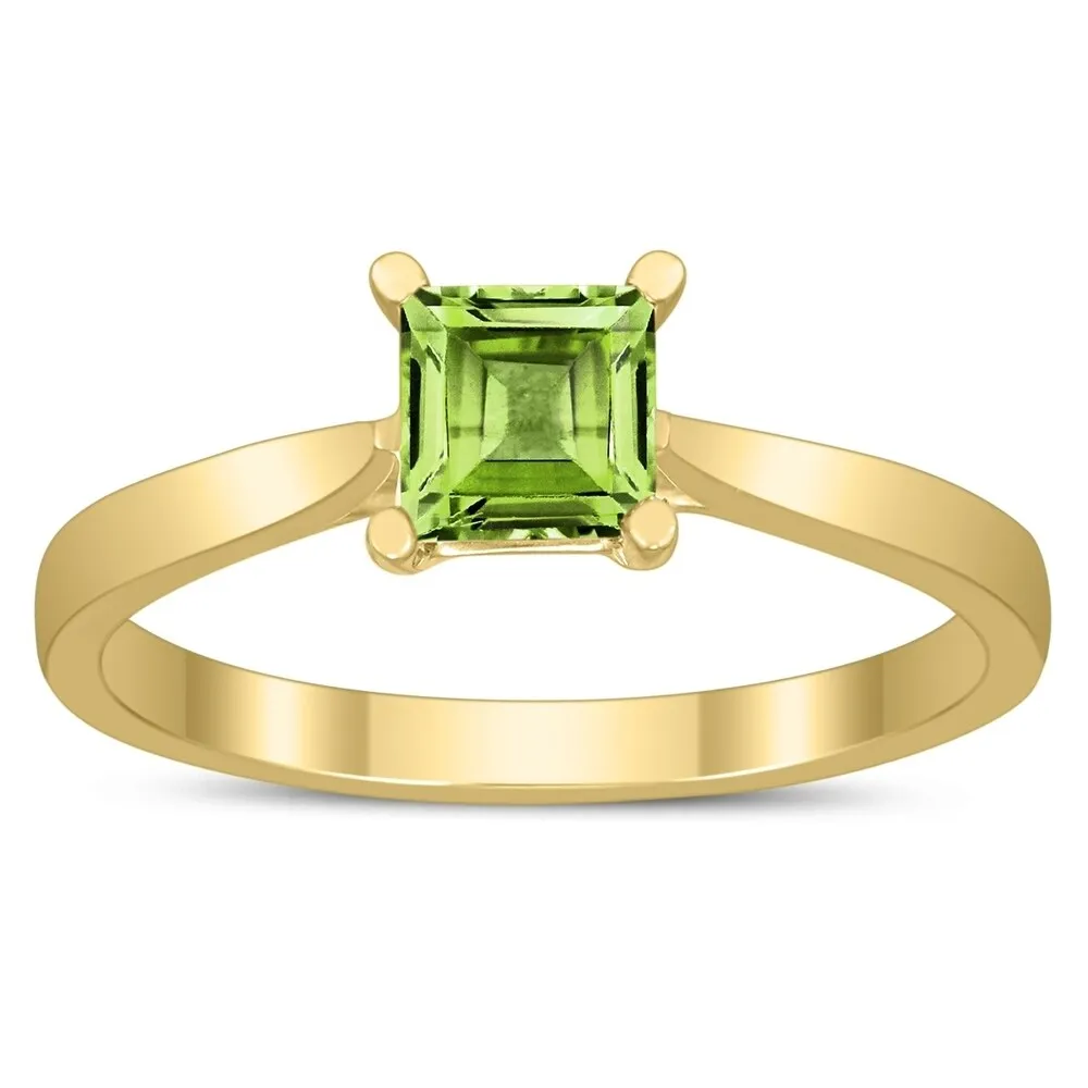 Square Princess Cut 5MM Peridot Solitaire Ring in 10K Yellow Gold sold by Zulily