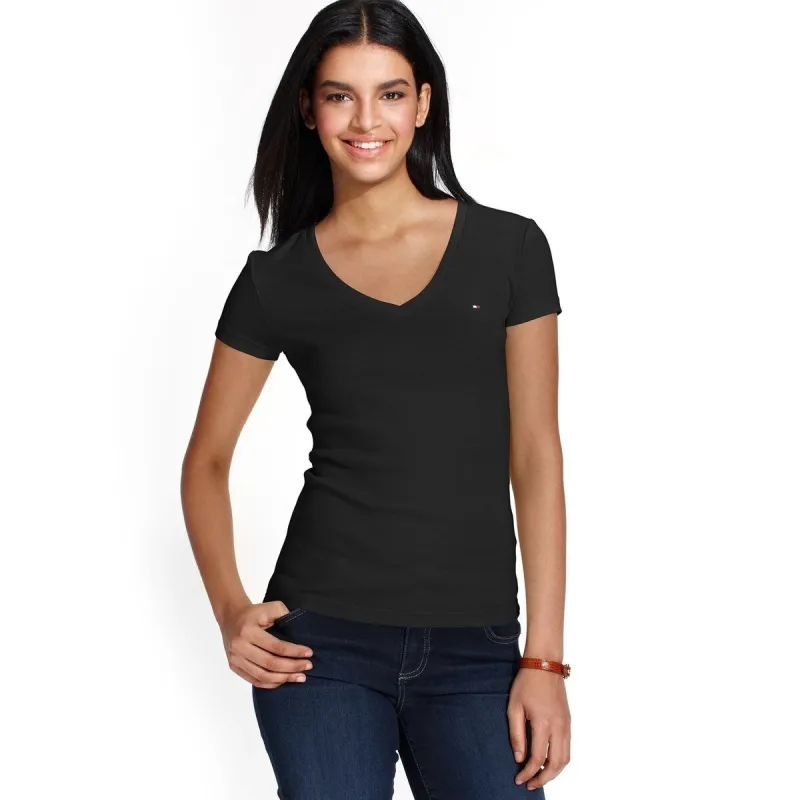 Tommy Hilfiger Women's V-Neck T-Shirt Black Size Small made by Tommy Hilfiger