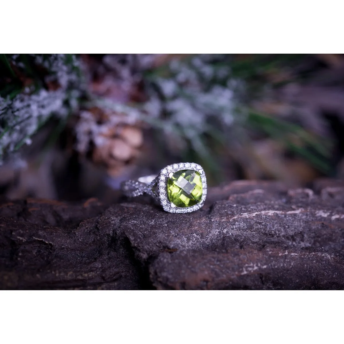 Auriya 3 1/8ct Cushion-cut Peridot and Halo Diamond Engagement Ring 1/2cttw 14k Gold sold by Zulily product image thumbnail 2