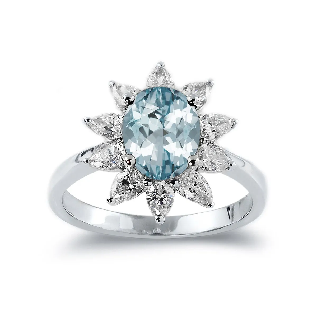 Auriya 1ct Oval-cut Aquamarine Sunburst Halo Diamond Engagement Ring 3/4ctw 18K Gold sold by Zulily