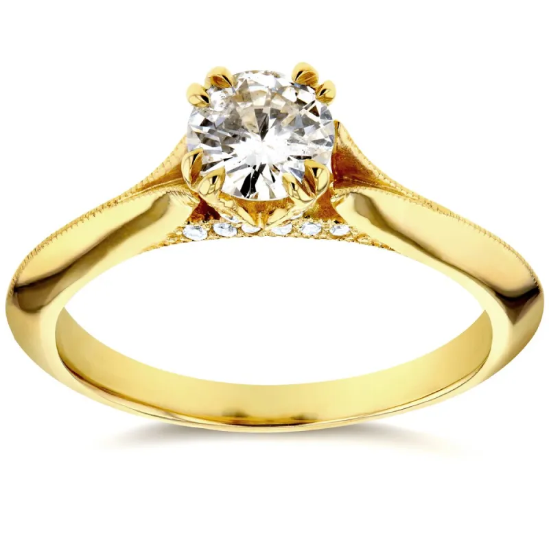 Annello by Kobelli 14k Yellow Gold 1/2ct TDW Diamond Antique Floral Soft Knife Edge Engagement Ring sold by Zulily