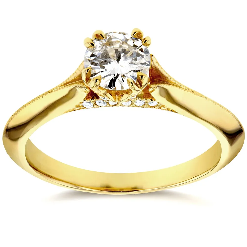 Annello by Kobelli 14k Yellow Gold 1/2ct TDW Diamond Antique Floral Soft Knife Edge Engagement Ring sold by Zulily
