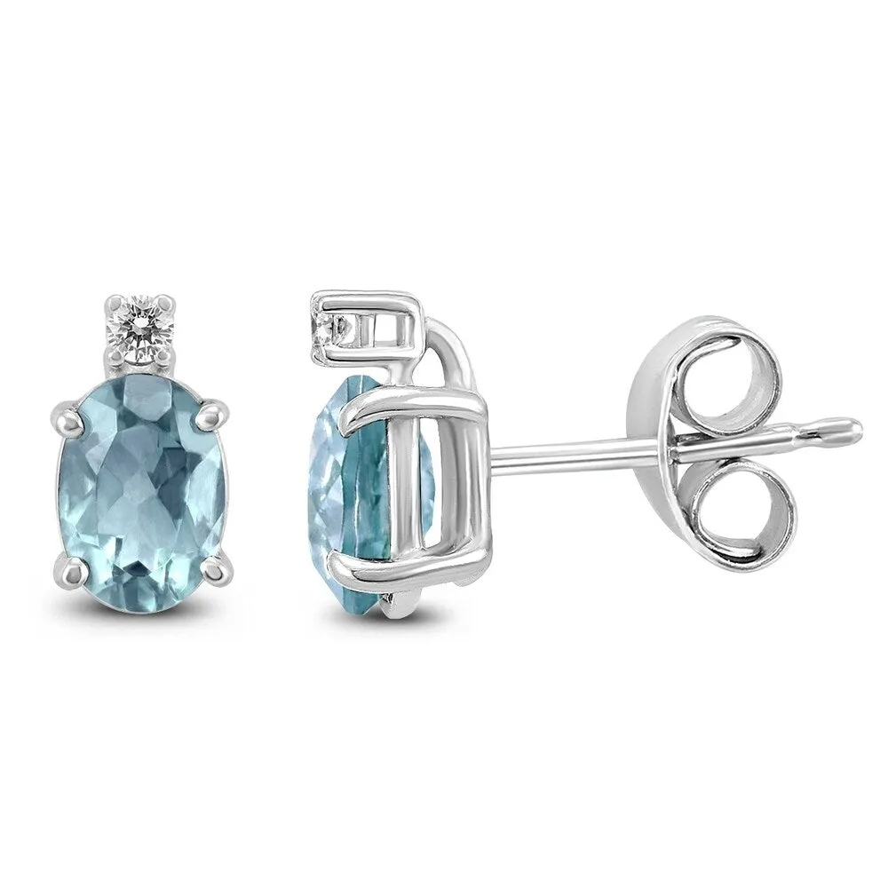 14K White Gold 6x4MM Oval Aquamarine and Diamond Earrings sold by Zulily
