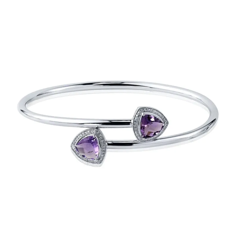 Auriya Gold over Silver 3ct Trillion-Cut Purple Amethyst and Halo Diamond Stackable Bypass Bangle Bracelet sold by Zulily