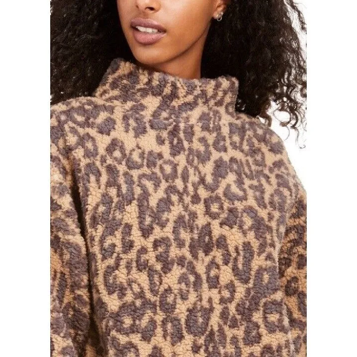 Hippie Rose Junior's Mock Neck Sherpa Pullover Tan Cheetah Size Large sold by Zulily product image thumbnail 2