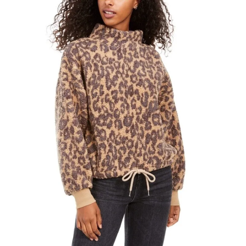 Hippie Rose Junior's Mock Neck Sherpa Pullover Tan Cheetah Size Large sold by Zulily