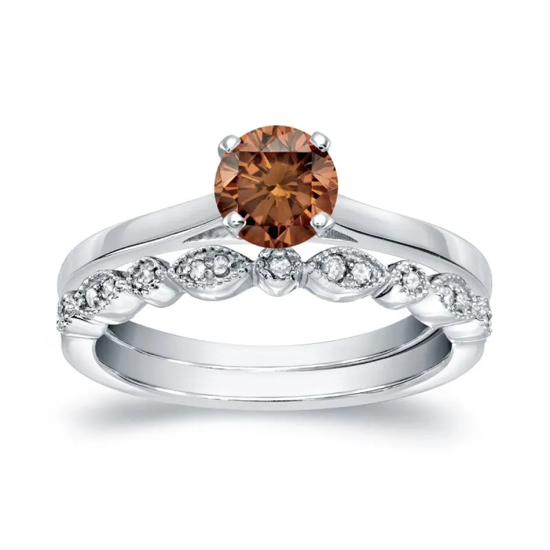 Auriya Vintage Stackable 2/3ctw Solitaire Brown Diamond Engagement Ring Set 14K Gold sold by Zulily
