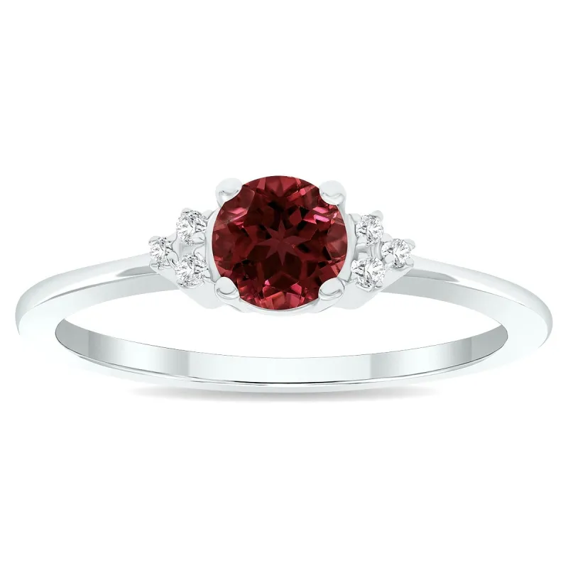 Women's Garnet and Diamond Half Moon Ring in 10K White Gold sold by Zulily