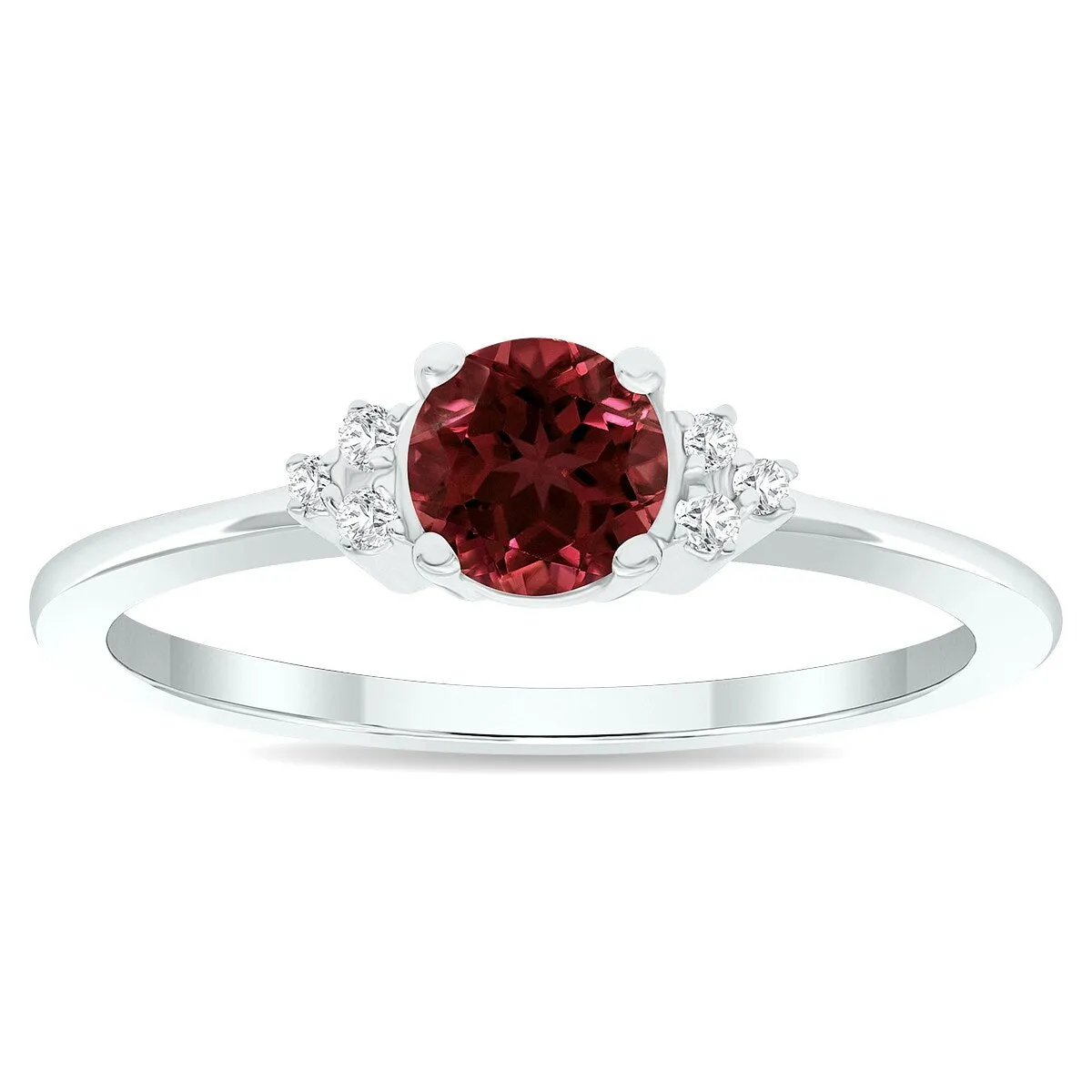 Women's Garnet and Diamond Half Moon Ring in 10K White Gold sold by Zulily