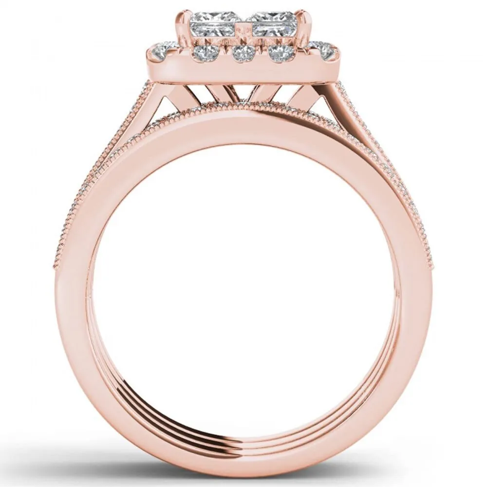 De Couer 14k Rose Gold 1 1/2ct TDW Diamond Halo Bridal Set - Pink sold by Zulily product image thumbnail 3